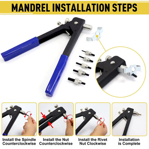 Rivet Nut Tool Kit Set With 430 Pieces Zinc Plated Carbon Steel M3 M4 M5 M6 M8 Embedded Nuts And Mandrels installation steps