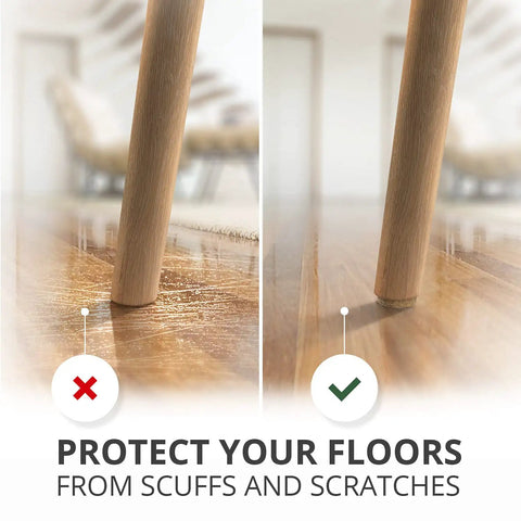 Heavy Duty Felt Furniture Pads For Hardwood Floors, Ultra Thick Protective Shields That Stop Scratches Cold, applied under chair leg.