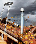 Rock Solid Stainless Steel Chimney Flue Support Bracket For Wood Stoves And Fireplaces on a sloped roof with exhaust pipe.