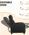 Comfy PU Leather Recliner Chair For Home Theater Seating With Lumbar Support showcasing three position recline angles.