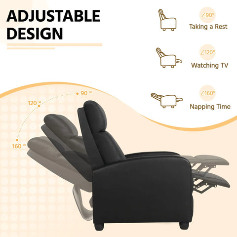 Comfy PU Leather Recliner Chair For Home Theater Seating With Lumbar Support showcasing three position recline angles.