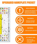 36 Pack Transparent Self-Adhesive Nameplate Pockets For Desks, 18.9 X 4.7 Inches, 7 Mil Thick, diagram showing features.