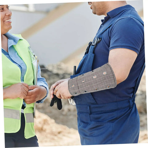 Cut Resistant Wrist Sleeves With Breathable Forearm Guards offering rock solid protection for men and women demonstrated on job site.