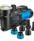 Self Priming Pool Pump For Inground And Above Ground Pools With 1.25, 1.5, And 2 Inch Unions, Energy Saving With Strainer Basket