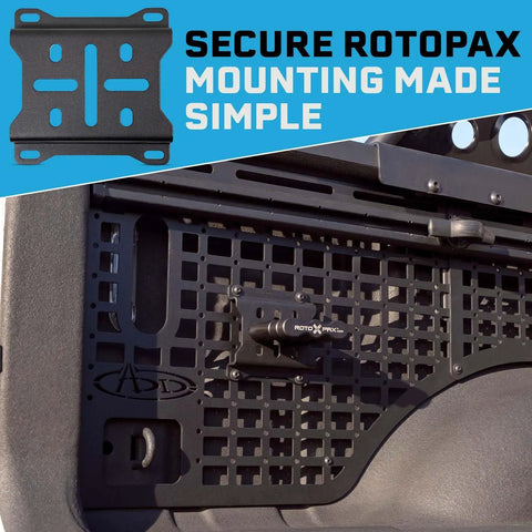 Rock Solid Molle Panel RotoPax Mount For Your Overland Trail Rig Durable Quick Lock Design for secure storage solution.