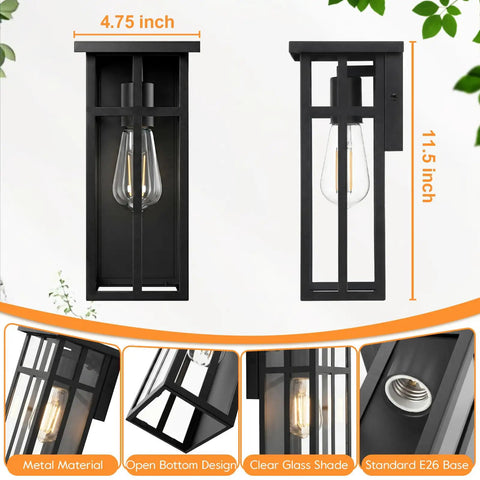 Kick It Up A Notch On The Patio With Modern Cross Frame Outdoor Wall Light Fixtures Boasting Matte Black Frames And Clear Glass Porch Lanterns For Straight Up Stellar Exterior Vibes, 4.75 x 11.5 inch.