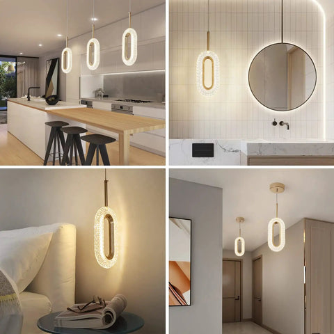 Gold Modern Ring Crystal Chandelier Two Piece Set With LED Tri Color Dimmable Lights in kitchen, bathroom, bedroom, and hallway