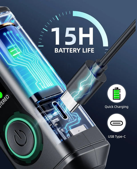Close-up of USB Type-C charging port on XLR Bluetooth Receiver For Mixers And PA Speakers, showing 15-hour battery life.