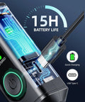 XLR Bluetooth Receiver Pro Pack for Mixing Consoles and PA Systems showing 15H battery life and charging via USB Type-C with Bluetooth 5.3.