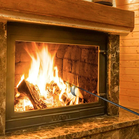40 Inch Long Reach Fire Pit Poker Heavy Duty Solid Steel With Detachable Hook stoking logs in indoor fireplace