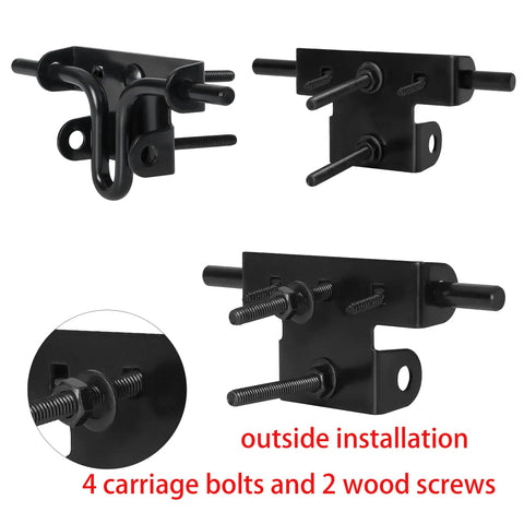 Heavy Duty Slide Bolt Gate Latch Featuring Reliable Padlock Hole For Wood Fences And Vinyl Gates with carriage bolts and screws.