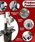 Heavy Duty 1300W Mill Drill Machine Boasts A Crisp DRO Display And A Brushless Motor with spindle feed handle and HD LCD panel.