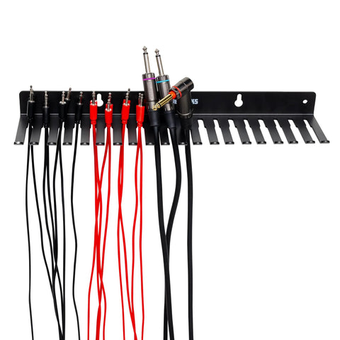Wall Mount Cable Organizer With 19 Slots For 5 To 9 Mm Cables That Keeps Audio And Computer Cables Neat And Organized Prevents Coiling And Kinks Easy Mounting Durable Hanger Rack For Home Office And Studio Setup showing mounted cables