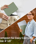 Premium Spiral Notebook And College Ruled Journal Featuring Slick Water Resistant Cover Real Smooth Writing Paper Twin Wire Binding That Lay Completely Flat For Hassle Free Studying And Work, compact size 6" x 8" shown being carried.