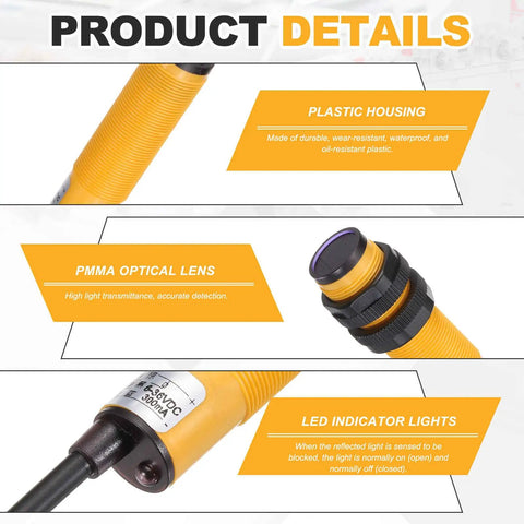 Plug And Play Industrial Grade Diffuse Reflection Photoelectric Sensor With 10 Cm Detection Range details and features