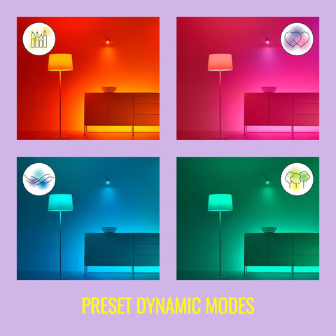 Squire Smart Table Lamp With Motion Activation And Color Changing LEDs Portable Desk Light Controlled By Voice Or App Works With Google Alexa And Siri Shortcuts displaying dynamic color modes in red, pink, blue, and green.
