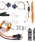 Kickass Rc Aircraft Motor And 30a Esc Set with 2212 Kv2200 brushless motor, ESC, servos, and propellers for RC aircraft upgrade.
