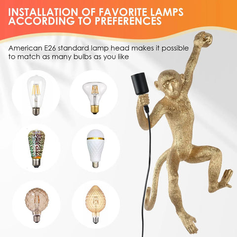 Dope Monkey Wall Light Fixture Industrial Resin Wall Lamp with bulb options, right hand design for living room and kids bedroom.
