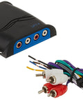 Pro Series 4 Channel Line Output Converter With Remote Turn On For OEM Radios, High Power Speaker Level To RCA Output, Easy Add An Amplifier, Single Dial Gain, Blue Finish with cables and connectors