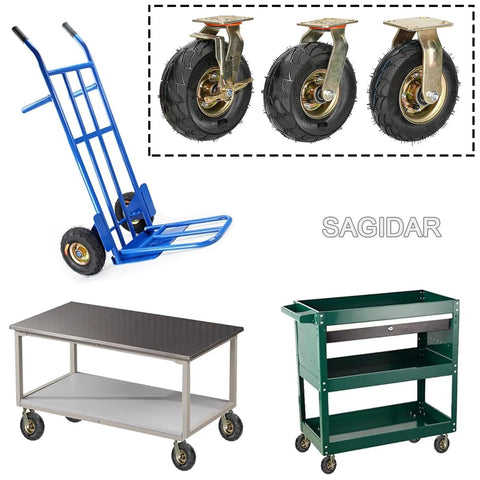 Straight Up Heavy Duty Rubber Caster Wheels Set Of Four Silent Pneumatic Swivel Casters With Double Ball Bearings Side Brakes Killer Traction For Wheelbarrows Tool Carts 10 Inch