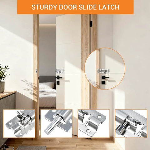 Barrel Bolt Latch Three Inch Slide Door Lock Set Stainless Steel Privacy Lock With Screws Four Pack Ideal For Bedrooms Bathroom Balcony Gates Heavy Duty Home Security Easy Install on bedroom door