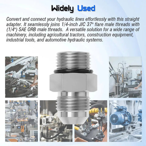 Hydraulic Adapter Fitting Pro Grade One Quarter Inch JIC 37 Degree Male To One Quarter Inch SAE ORB Male Straight Thread For Hydraulic Lines And Industrial Systems High Pressure Durable Conversion, steel straight adapter in industrial use