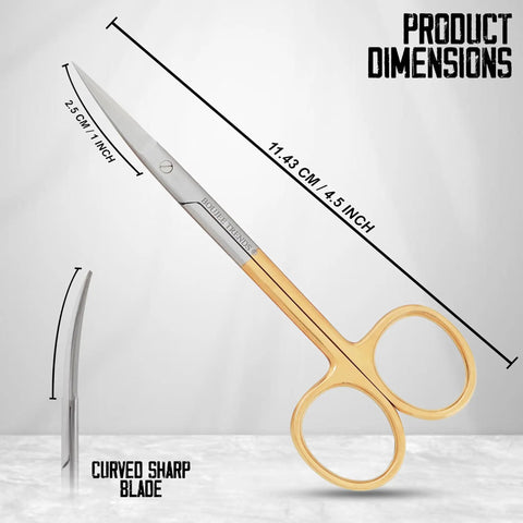 Pro Grade Micro Dissecting Scissors 4.5 Inch With Fine Point CVD Super Cut Edge Tungsten Carbide Inserts And Plasma Gold Rings
