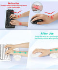 Comparison of hand positions before and after using Cloud Wrist Rest Keyboard Pad With Memory Foam And PU Leather For Palm Support.