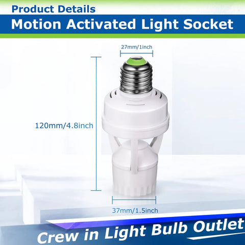 Three Pack Motion Sensor Light Socket Adapters For E26 And E27 Bulbs, No-Fuss Screw-In Install with dimensions