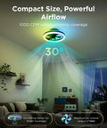 Twenty Inch Flush Mount Ceiling Fan With Killer RGBIC SmartApp LED Lighting And Dual Layer Color Changing Glow Featuring Smooth Oscillating Motion and Vibe Ready Decor For Modern Homes in a stylish living room setting.