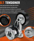 Upgrade Your BMW 3.0L Ride Smooth With A Fresh Serpentine Drive Belt Tensioner And Idler Pulley Kit For 2006 To 2013 Models Like The 325i 328xi And X3 That Keep The Engine Purring Without Any Weird Noises Or Slippage. silver BMW serpentine belt tensioner and idler pulley close-up