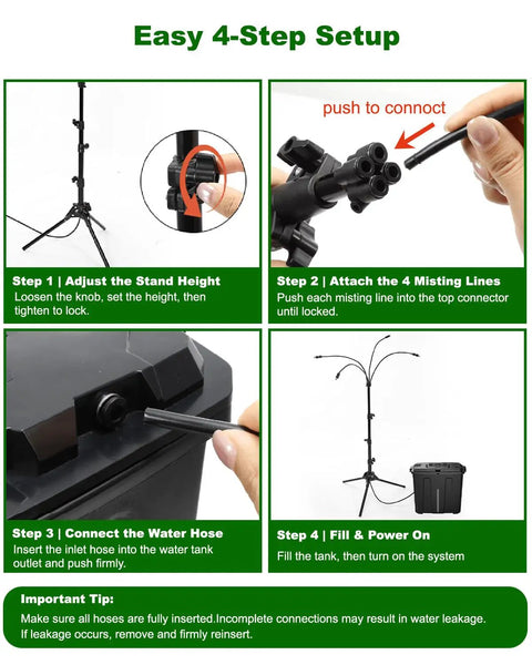 Cordless Portable Misting System With Stand, 9L Tank, 10000mAh Battery, Built In Pump And Timer setup instructions