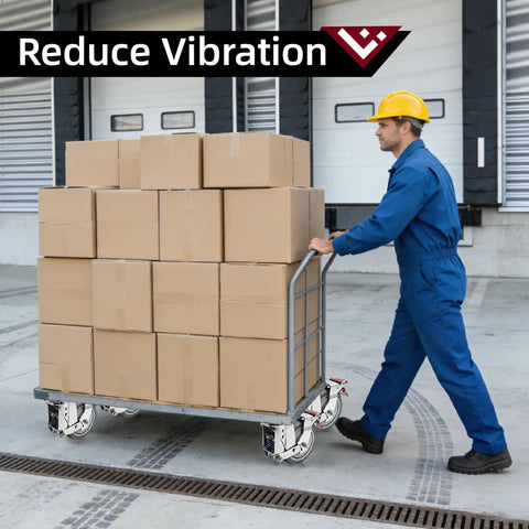 3 Inch Heavy Duty Dual Spring Shock Absorption Caster Wheels Set Of 4 on a cart carrying boxes, ideal for smooth transport.