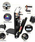 Professional Electric Stair Climbing Dolly With Thick Rubber Tracks And Adjustable Speed, Folding Heavy Duty Moving Cart That Kicks Serious Weight Up To 661 Lbs, Includes Battery And Gloves features battery display and track system.