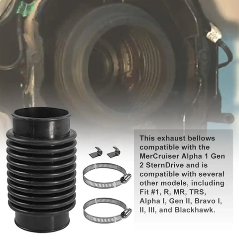 Exhaust Bellows Replacement Kit For Mercruiser Stern Drive Alpha 1 Gen 2 Bravo Includes One Bellows Two Clamps And Two Clips No Fuss Install And Tight Fit On Marine Engines Durable Build.