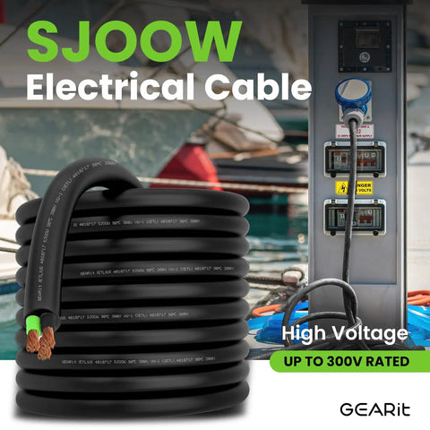 50 Ft 10/3 SJOOW Portable Electrical Cord 10 AWG 3 Conductor 300V Flexible Copper Power Cable coiled near generator
