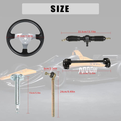 300mm Steering Wheel Steel Kit With 320mm Gear Rack Pinion Adjustable Shaft Set Replacement For 110cc Go Kart components
