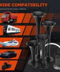 12V Train Air Horn Kit With Four Horns And Compressor 185dB Ultra Loud Vehicle Horn System For Truck Car SUV Jeep Pickup Motorhome And Other Rigs