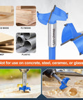 Built Tough Forstner Drill Bits Two Pack 1.5 Inch 38mm Tungsten Carbide Tipped woodworking hole cutter on wood.
