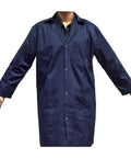 Lab Coat Navy Blue Long Sleeves Durable Polyester Cotton Drill Blend Large Size With Three Large Pockets For Easy Gear Storage