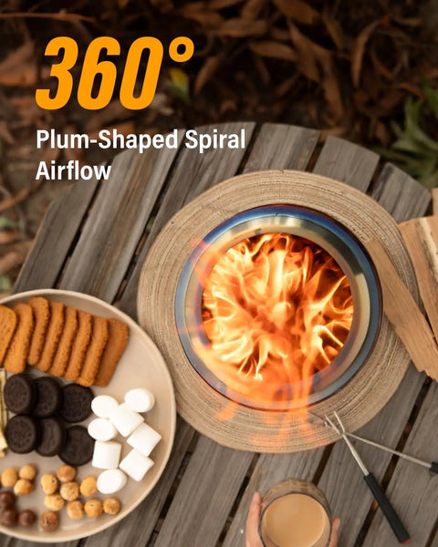 Top view of Tabletop Fire Pit With Low Smoke Design For Outdoors And Patio Burns Pellets Or Wood Portable Stove