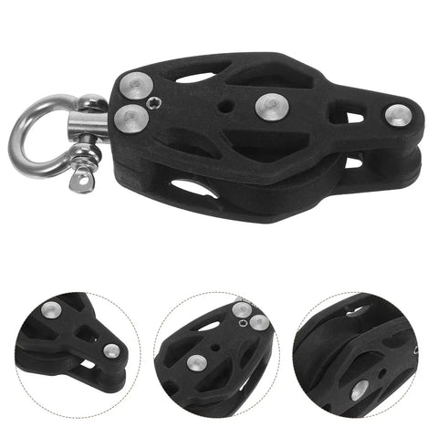 Lightweight Nylon Pulley Block For Sailing And Fitness, Single Guide Wheel With Bearing, black nylon with metal clips.