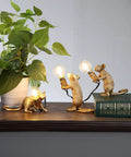 Three Style Resin Mouse Desk Lamp LED Glow with Running, Sitting, Standing Mice in Gold Finish for Bedroom or Study Room Decor