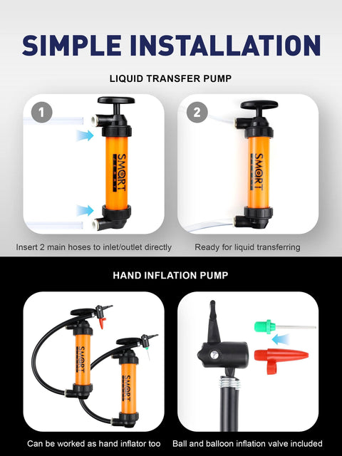 SMART JERRY orange siphon pump for gasoline with hoses; manual fuel transfer and inflator valve kit