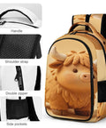 Kawaii Mini Cow Clay Art Printed Backpack For Everyday Use, features durable zipper, breathable polyester, side pockets.