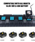 Beast 4 Port Fast Charger for 14.4V/18V LXT Li-Ion batteries with four charging bays and compatible battery images