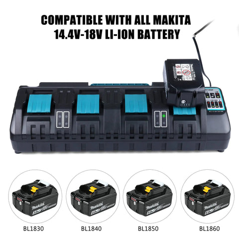 Beast 4 Port Fast Charger for 14.4V/18V LXT Li-Ion batteries with four charging bays and compatible battery images