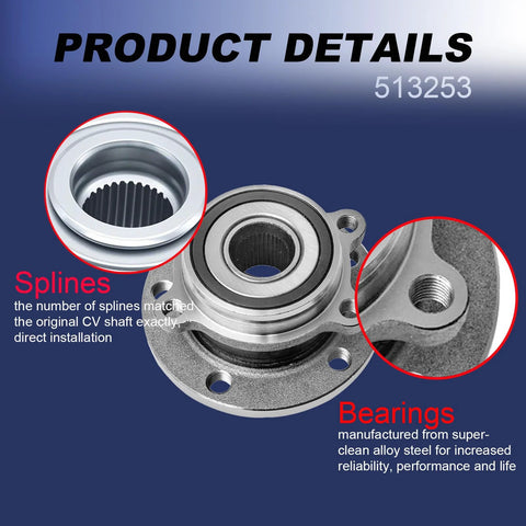Close-up of Wheel Hub And Bearing Assembly Replacement For Audi And Volkswagen Models Including A3 Q3 TT Beetle with splines details.