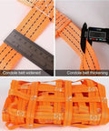 Heavy Duty Cargo Lifting Net With Tear Resistant Nylon Hoisting Sling showing detailed measurements and orange woven structure