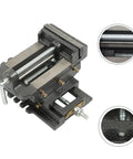 5 Inch Cross Slide Drill Press Vise For Metal Milling With Two Way X Y Movement Built Tough Heavy Duty Clamp Machine Black Finish Ideal For Precision Workpieces And Accurate Drilling, black iron vise with X Y screw details